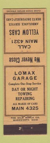 Matchbook Cover - Yellow Cab Taxi Ambulance Hertz Lomax Garage