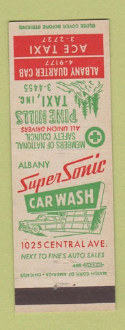 Matchbook Cover - Pine Hills Taxi Albany Super Sonic Car Wash Albany NY