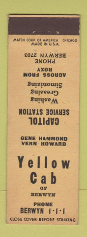 Matchbook Cover - Yellow Cab Taxi Berwyn IL oil gas