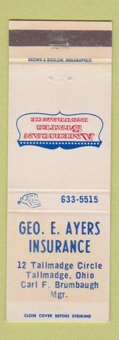 Matchbook Cover - Geo Ayers Insurance Tallmadge OH WEAR