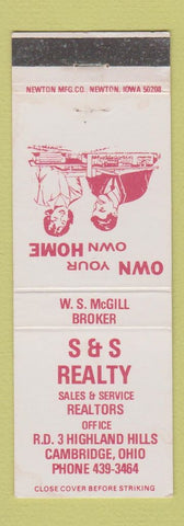 Matchbook Cover - S&S Realty Real Estate Cambridge OH