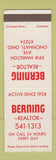Matchbook Cover - Berning Real Estate Cincinnati OH