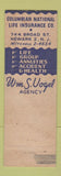 Matchbook Cover - Bill Vogel Insurance Newark NJ