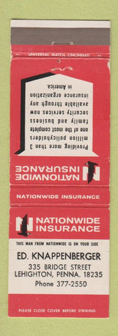 Matchbook Cover - Nationwide Insurance Ed Knappenberger Lehighton PA