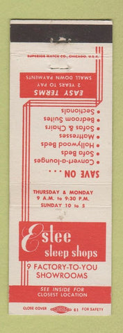 Matchbook Cover - Estee Sleep Shops Furniture Chicago IL Milwaukee WI LA Grange