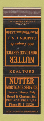 Matchbook Cover - Nutter Mortgage Service Philadelphia PA
