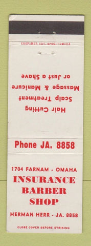 Matchbook Cover - Insurance Barber Shop Herman Herr Omaha NE