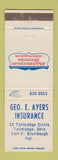 Matchbook Cover - Geo Ayers Insurance Tallmadge OH