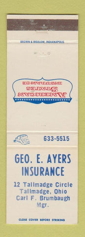 Matchbook Cover - Geo Ayers Insurance Tallmadge OH