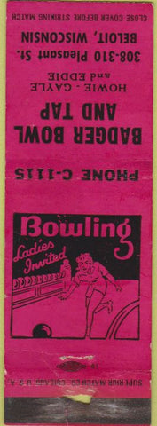 Matchbook Cover - Badger Bowling Tap Belit WI girlie