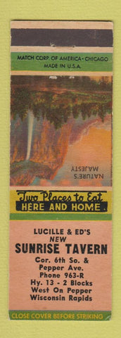 Matchbook Cover - Lucille & Ed's Sunrise Tavern Wisconsin Rapids WI WEAR