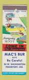 Matchbook Cover - Mac's Bun Frankfort IN