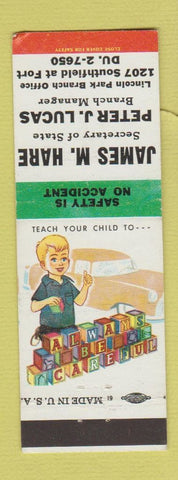 Matchbook Cover - James Hare Peter Lucas Bank Lincoln Park MI