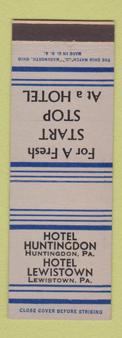 Matchbook Cover - Hotel Huntingdon PA Lewistown