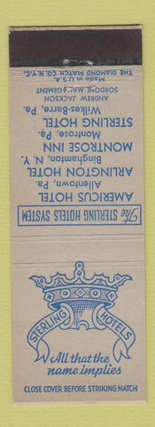 Matchbook Cover Sterling Hotels Allentown Montrose Wilkes Barre PA Binghamton NY