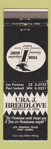 Matchbook Cover - Ura J Breedlove Insurance Los Fresnos Port Isabell TX