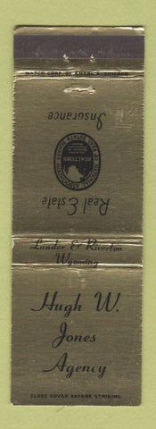 Matchbook Cover - Hugh W Jones Insurance Real Estate Lusk Rawlins WY