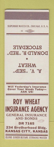 Matchbook Cover - Roy Wheat Insurance Agency Kansas City MO SAMPLE WEAR