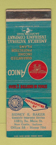 Matchbook Cover - ANICO Insurance Sidney Baker New Castle IN WEAR
