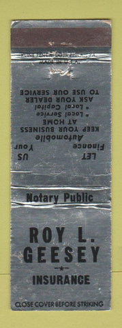 Matchbook Cover - Roy Geesey Insurance WEAR