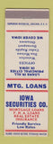 Matchbook Cover - Iowa Securities Insurance Real Estate Waterloo Des Moines IA