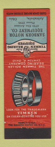 Matchbook Cover - Timken Roller Bearings Sanborn Motor Ashtabula OH