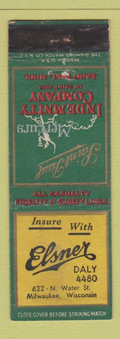 Matchbook Cover - St Paul Mercury Insurance Elsner Milwaukee WI WEAR