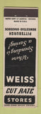Matchbook Cover - Weiss Cut Rate Drugs Pittsburgh Homestead Braddock PA