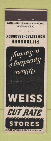 Matchbook Cover - Weiss Cut Rate Drugs Pittsburgh Homestead Braddock PA