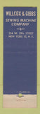 Matchbook Cover - W&G Industrial Sewing Machines New York City Willcox Gibbs