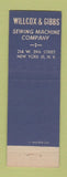 Matchbook Cover - Willcox Gibbs Industrial Sewing Machines New York City