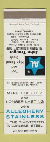 Matchbook Cover - Allegheny Stainless Steel John Troeger Chicago Rockford IL