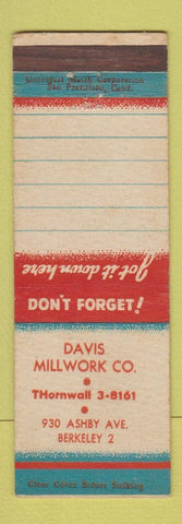 Matchbook Cover - Davis Millwork Company Berkeley CA WEAR