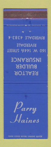 Matchbook Cover - Parry Haines Real Estate Insurance Riverdale IL