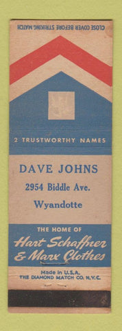 Matchbook Cover - Hart Schaffner Marx Men's Clothes Wyandotte MI WEAR