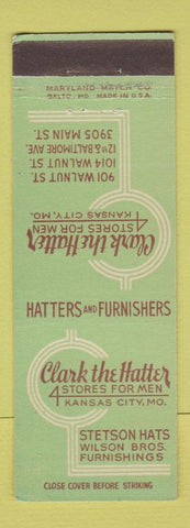 Matchbook Cover - Clark the Hatter Kansas City MO Stetson Hats