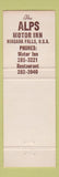 Matchbook Cover - Alps Motor Inn Chalet Lounge Niagara Falls NY