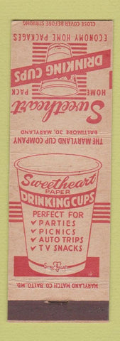 Matchbook Cover - Sweetheart Drinking Cups paper Baltimore MD Maryland Cup
