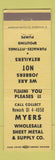 Matchbook Cover - Myers Wholesale Sheet Metal Newark? OH