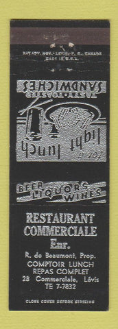 Matchbook Cover - Restaurant Commerciale Levis QC