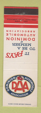Matchbook Cover - Dominion Auto Association club Canada