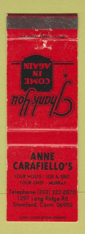 Matchbook Cover - Annie Carafiello's Stamford CT restaurant WEAR