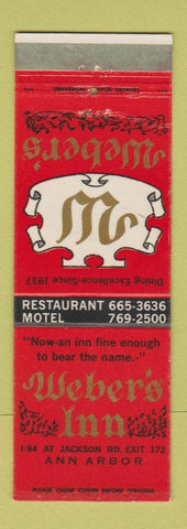 Matchbook Cover - Weber's Inn Ann Arbor MI restaurant motel