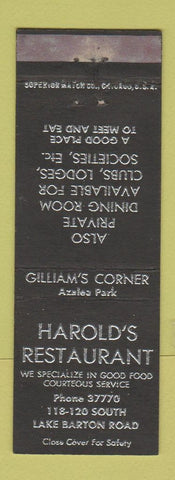 Matchbook Cover - Harold's Restaurant  Azalea Park Orlando? FL WEAR