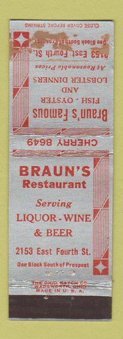 Matchbook Cover - Braun's Restaurant WORN