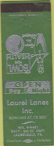 Matchbook Cover - Laurel Lanes Inc Laureldale PA