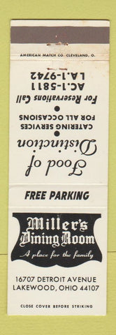 Matchbook Cover - Miller's Dining Room Lakewood OH