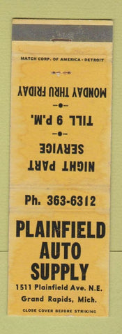 Matchbook Cover - Plainfield Auto Supply Grand Rapids MI