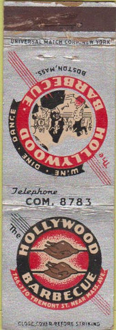 Matchbook Cover - Hollywood BBQ Boston MA