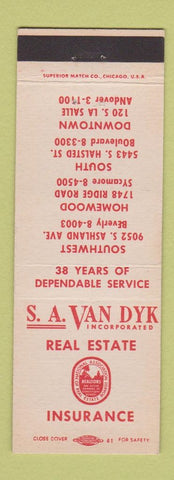 Matchbook Cover - SA Van Dyk Real Estate Insurance Chicago IL